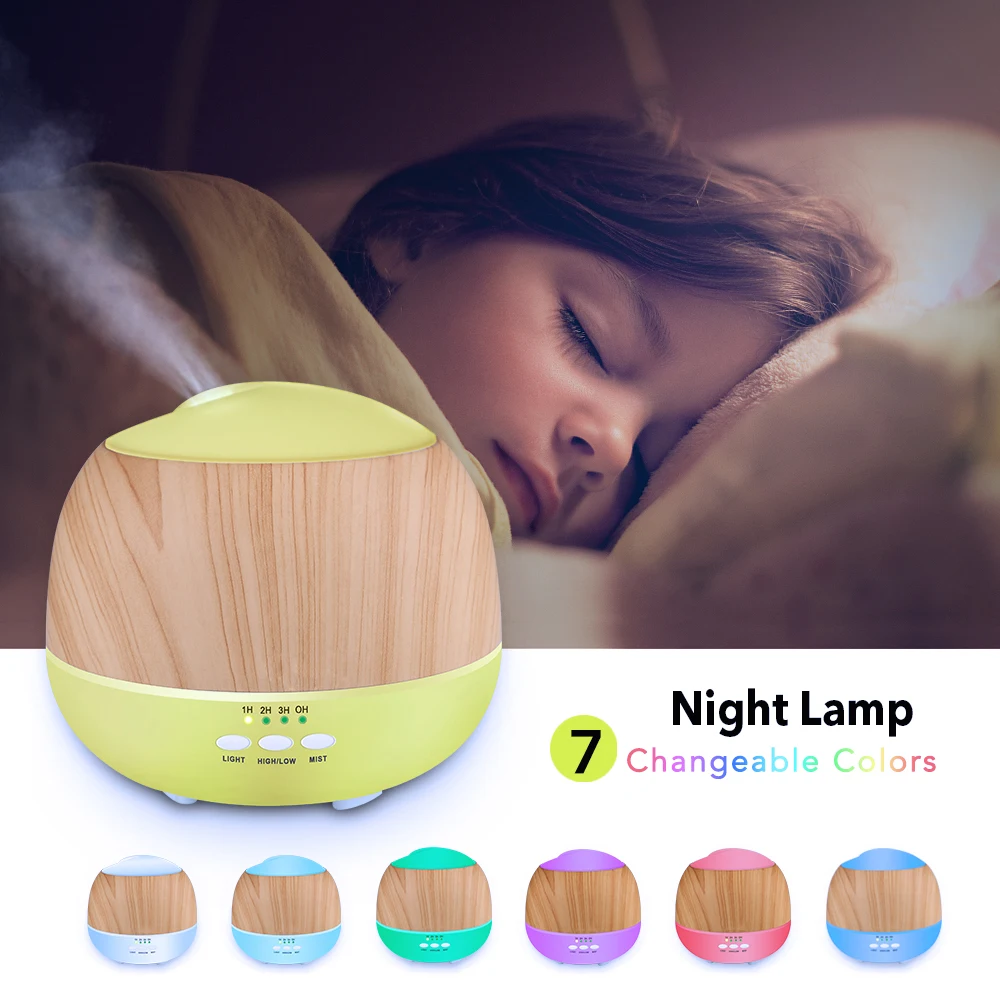 

500ml Aroma Essential Oil Diffuser Ultrasonic Air Humidifier with Wood Grain 7 Color Changing LED Lights for Office Home