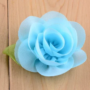 

240pcs/lot 6CM Green Leaves Chiffon Mini Rose Flower Children Headwear Accessories 30 color