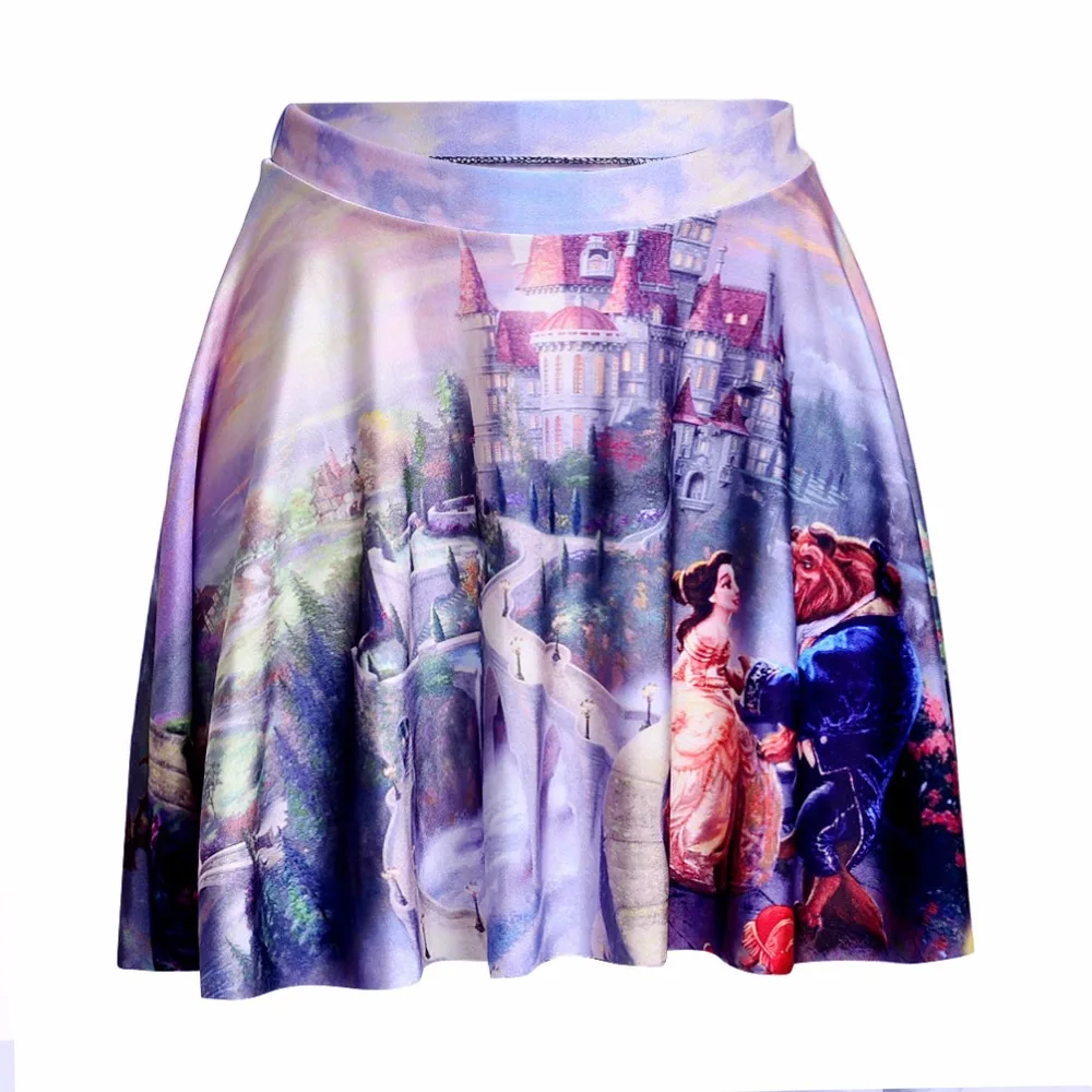 

Cute Cartoon Princess Print Blue Summer Pleated Skirts Short Above Knee Casual Skirt S To 4xl Size 3 Patterns