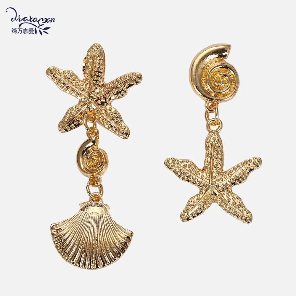 

Dvacaman INS Sea Star Earrings for Women Irregular Gold Color Metal Maxi Dangle Drop Earrings Shell Statement Jewelry Wholesale