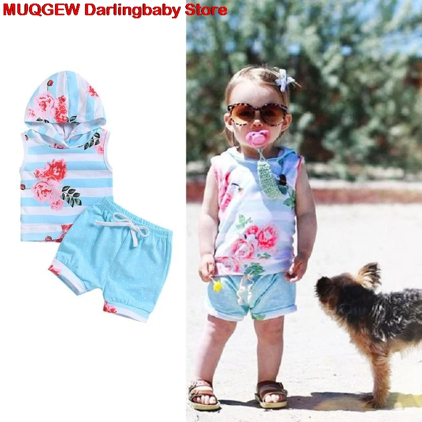 Newborn Infant Toddler Girls Summer Clothing Hooded Striped Floral Tops