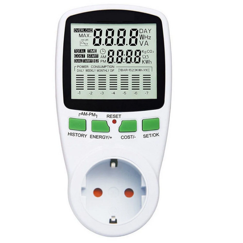 EU Digital LCD Energy Meter Wattmeter Wattage Electricity Kwh Power Meter Measuring Measuring Outlet Power Analyzer