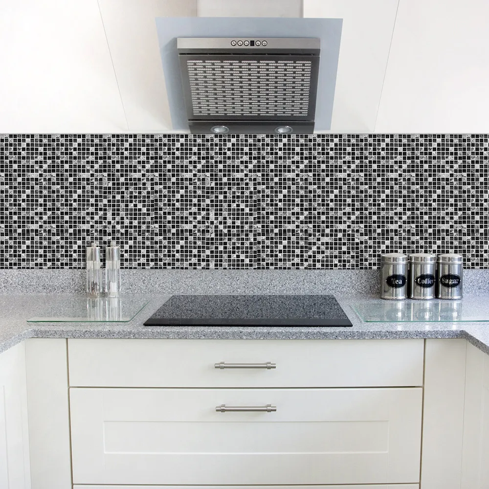 

15X15CM/20X20CM Funlife Black Mosaic Tile Sticker PVC Self Adhesive Waterproof Wallpaper Home Decoration For Kitchen Mural Decal