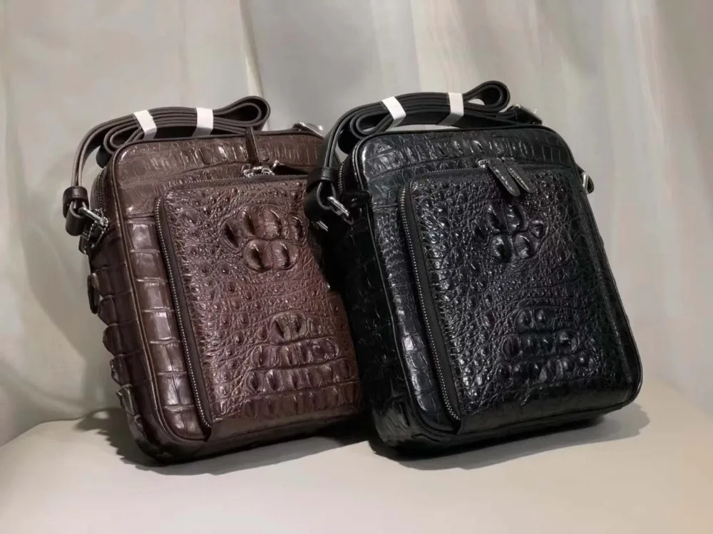 100% real genuine crocodile skin head leather men shoulder bag small cross body bag, best choice ...