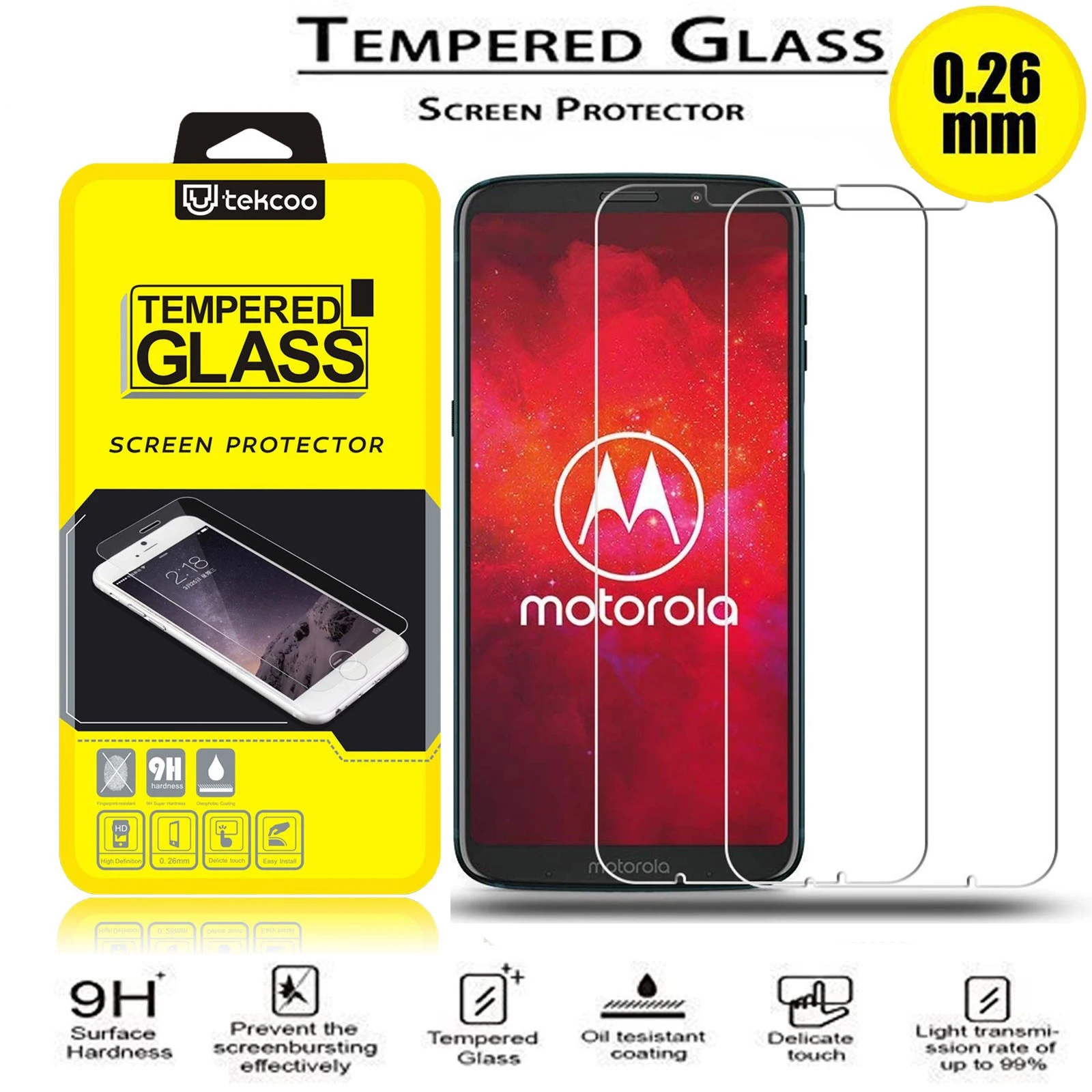 

2-Pack Anti Scratch Hardness Crystal Clear Tempered Glass Screen Protector for Motorola Moto G6 / G7 / Z Z2 Z3 Play / Z Z2 Force