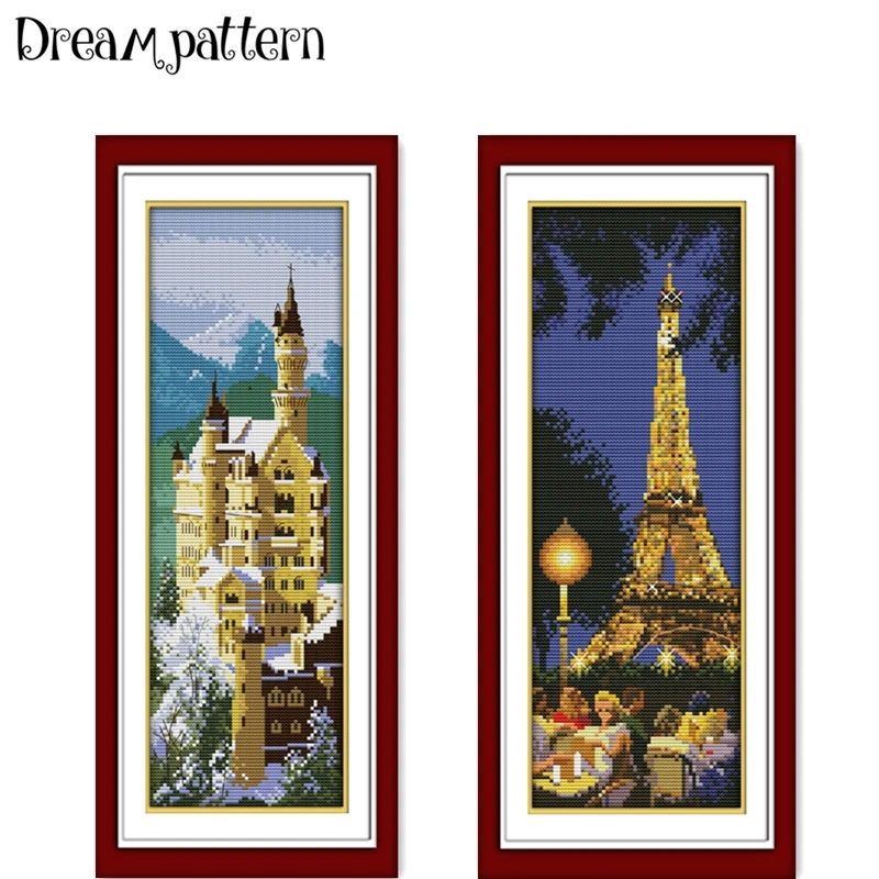 

German swan stone castle cross stitch kit cotton silk Aida count 14ct 11ct print embroidery DIY handmade needlework supplies
