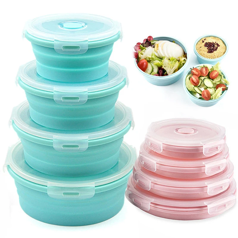

Silicone Collapsible Portable Lunch Box Microwave Oven Bowl Round Folding Bento Box Eco-Friendly Food Storage Container Lunchbox