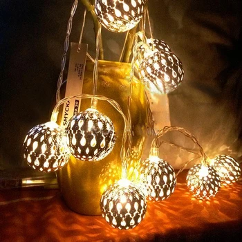

Christmas Tree Decorations Lights 10/20 LED Fairy Lamp Lantern Metal Ball String Lighting Outdoor