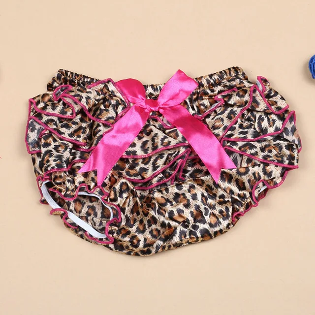 Free shipping 0-3 Years Baby Kids Girls Satin Ruffle PP Pants Children Leopard Bowknot  Skirt baby Shorts