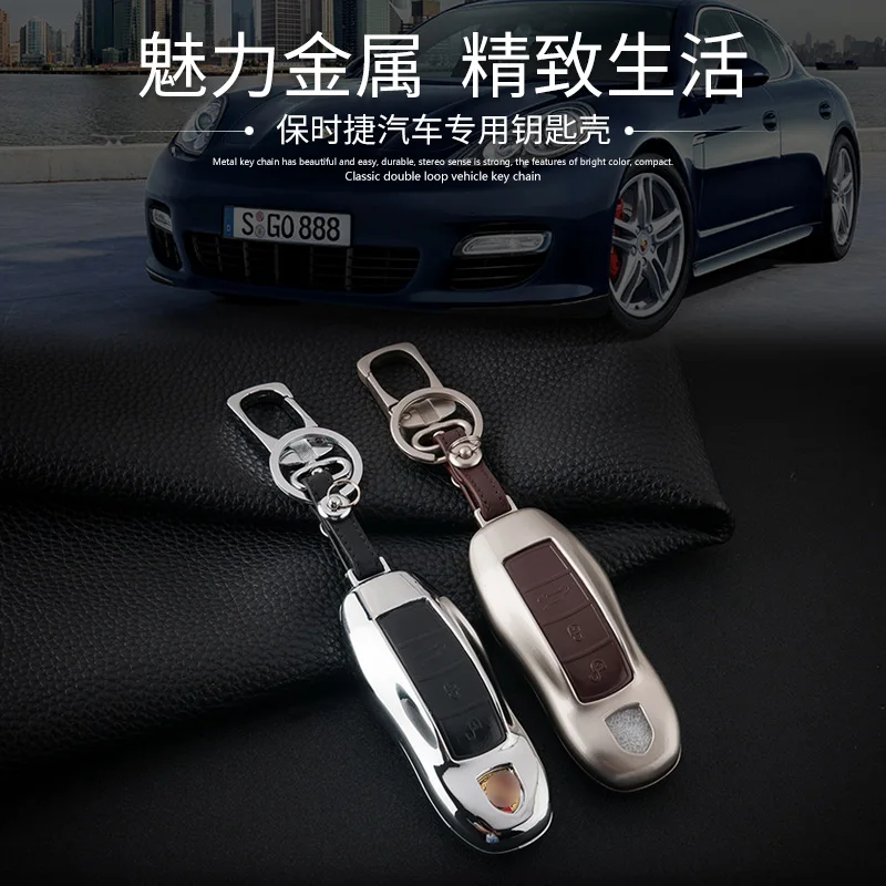 Genuine Leather Car Keychain Key Fob Case Cover wallet for Porsche