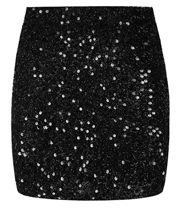 Женская тонкая сексуальная ночная сверкающая юбка с блестками, стрейчевая облегающая блестящая мини-юбка - Цвет: Black short