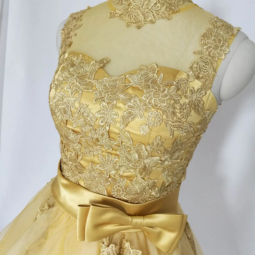 JIERUIZE/короткое коктейльное платье золотистого цвета с кружевной аппликацией и