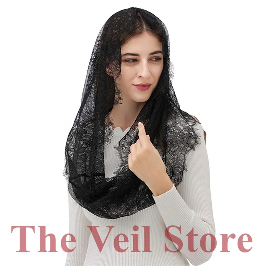 Spanish Lace Mantilla Chapel Veil for Church Round Scarf HeadCover Wrap Latin Mass Headkerchief Mantilla de Novia Negra Mantille