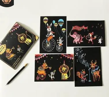 4 шт. 20x14 см цветная Волшебная скретч бумага для живописи с палочкой для рисования детские игрушки для рисования Развивающие игрушки для творчества для детей - Цвет: Animals