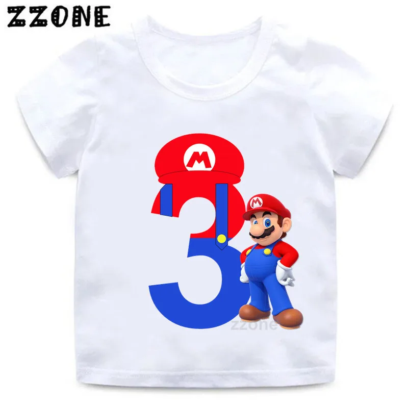 Футболка с надписью «Super Mario» и цифрой 1-9 для мальчиков и девочек, детская одежда с цифрами и надписью «Happy Birthday», Детская футболка с героями мультфильмов, HKP5233