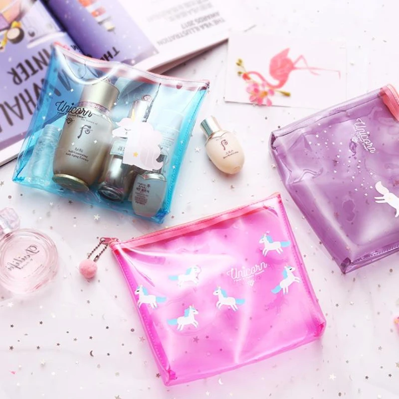

Fashion Unicorn Travel Make Up Case Women Transparent Cosmetic Bag Zipper Makeup Beauty Wash Organizer Toiletry Storage Kit Box
