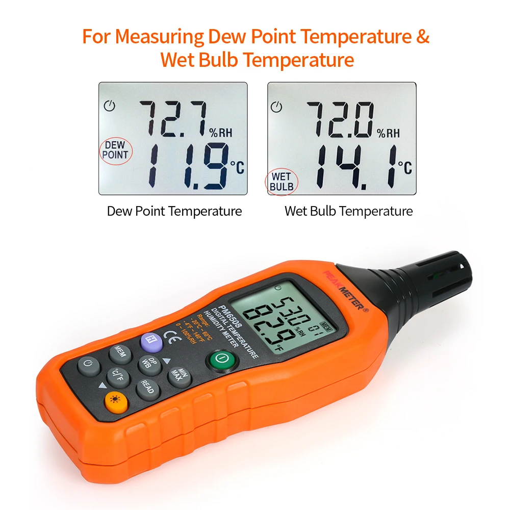 

PEAKMETER Digital Temperature and Humidity Meter LCD Thermo-Hygrometer Mini Thermometer Hygrometer Psychrometer PM6508