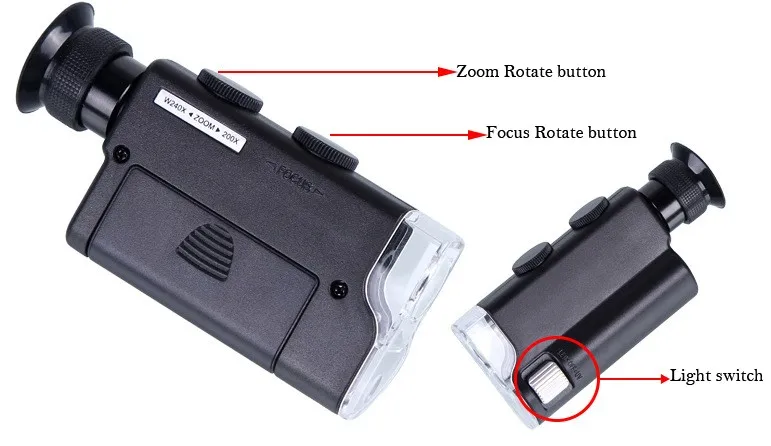 Карманный микроскоп 200-240x Оптический зум освещенные Портативный Лупа светодиодных УФ-ручной светодиодный свет микроскоп
