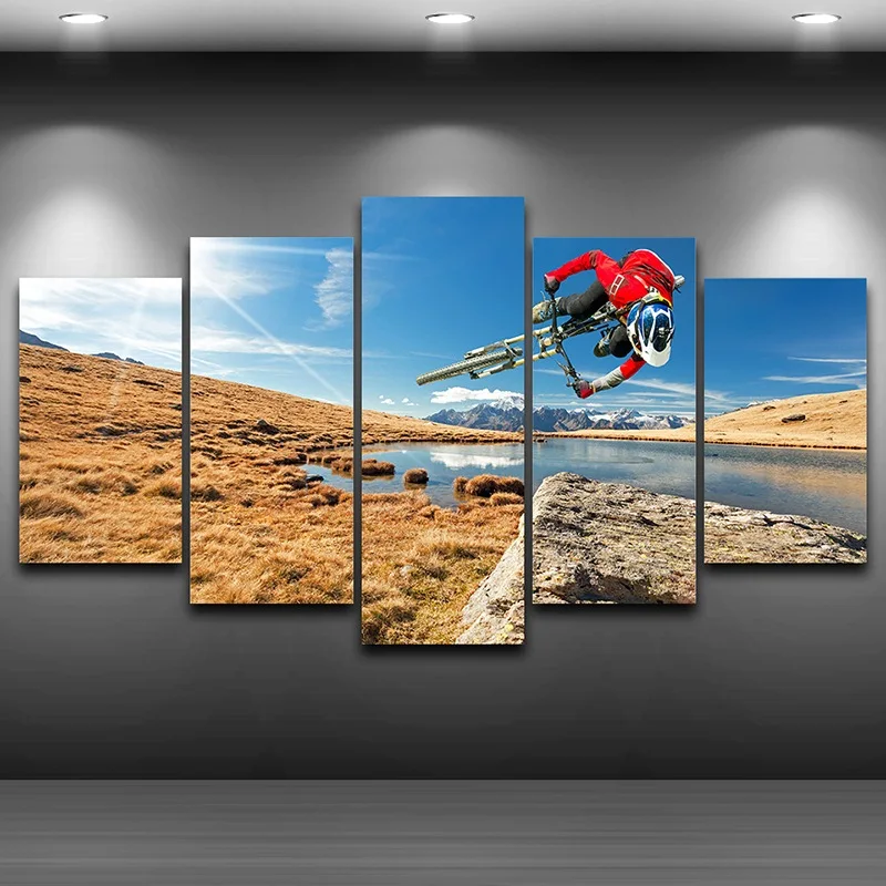 

Modular Wall Art Pictures Canvas HD Printed Painting Framed 5 Panel Extreme Sports Mountain Bike Poster Modern Home Decor PENGDA