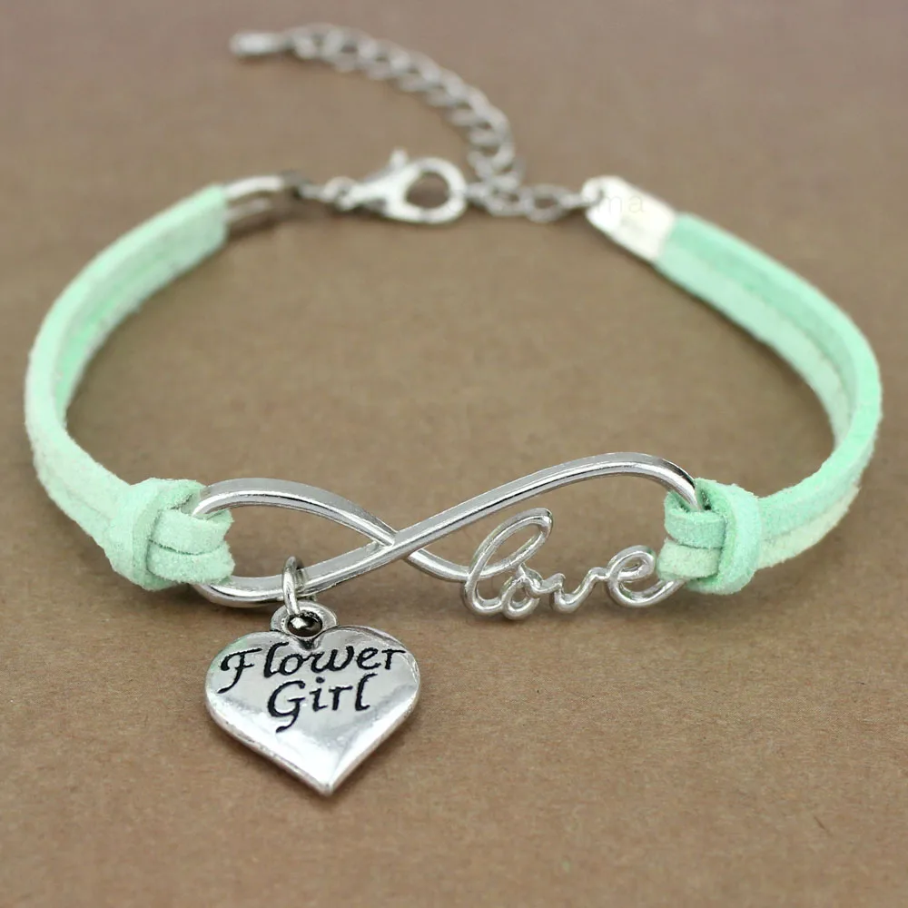 

Flower Girl Sister Maid of Honour Honor Bridesmaids Heart Infinity Love Charm Bracelets Women Girl Jewelry Pink White 20 Colors