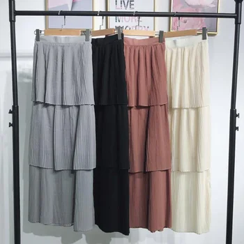 

Women Plus Size Long Pleated Skirt High Street Style Cake Layer Retro Casual Maxi Skirts Black Arabic Muslim Skirt Falda Mujer