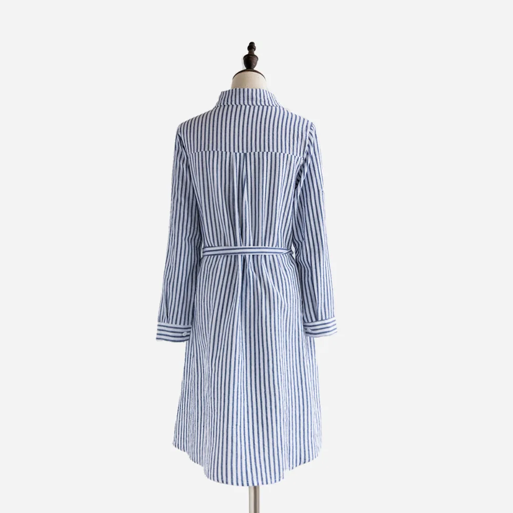 Женское винтажное платье рубашка в полоску с длинным рукавом|shirt dress|dress womenstriped dress