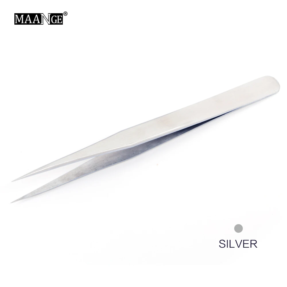 A-Silver MAANGE 1 шт. для дизайна ногтей акриловый гель-инструмент для сбора Стразы драгоценные камни декор черные пинцеты для ресниц антистатические DIY ручной зажим Пинцет для глаз - Цвет: A-Silver