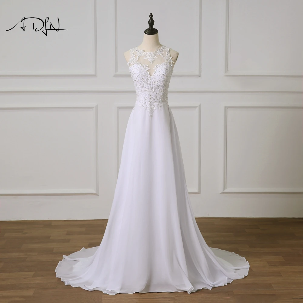 ADLN 2019 Nieuwe Strand Kant Bruid Jurk Wit/Ivoor Chiffon Trouwjurk Custom Made See Through Bruidsjurk Maat ADLN 2019 Nieuwe Strand Kant Bruid Jurk Wit/Ivoor Chiffon Trouwjurk Custom Made See Through Bruidsjurk Maat