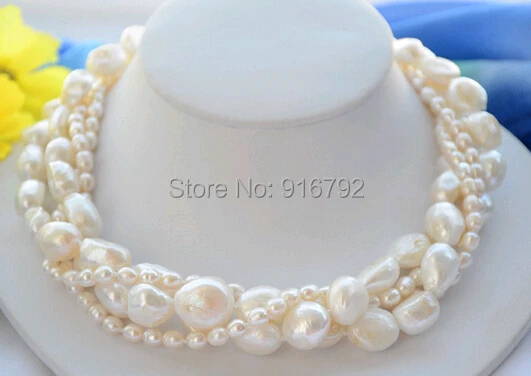 

Wholesale hot >>>>>4strands 14mm white baroque rice freshwater pearl necklace 18inch
