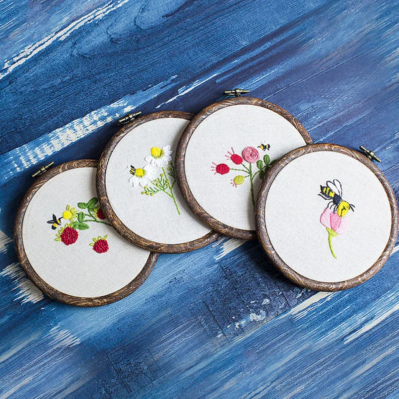 Gancho de Bamb/ú SOONHUA Kit de Inicio de Bordado 2 Juegos de Kits de Bordado Estampado Kit de Punto de Cruz Floral para Principiantes Adultos Ni/ños Tela de Bordado Estampada