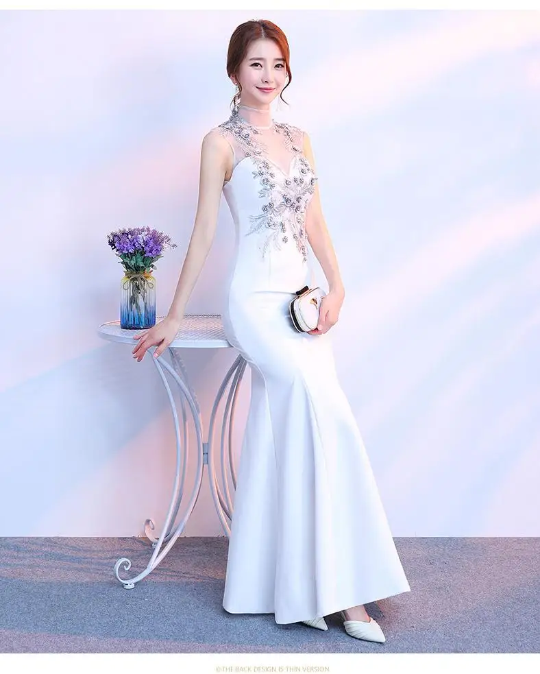 Новинка обувь с вышивкой сетки белое платье Женский Бисер Cheongsam невесты юбкой