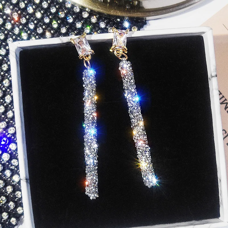 

New listing 925 silver needle high personality net red long temperament earring crystal from Swarovskis Wedding jewelry gift
