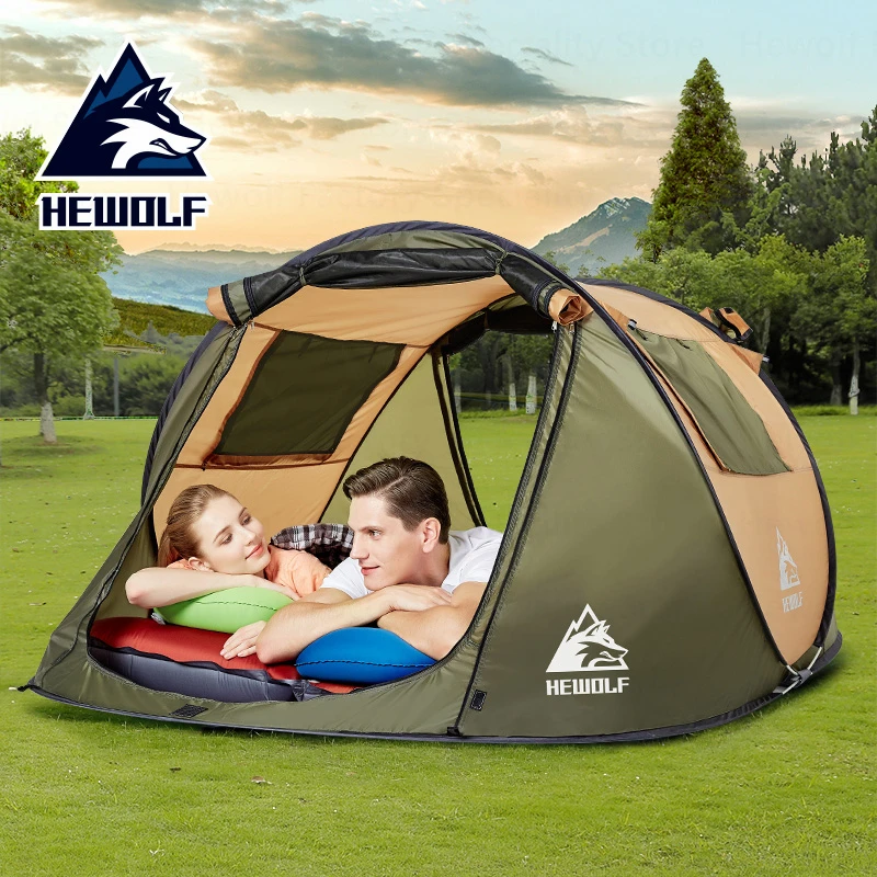 

Hewolf 2 3 4 5 Persons Outdoor Camping Tent Large Space Automatic Speed Open Throwing Pop Up Windproof Camping Family Tent