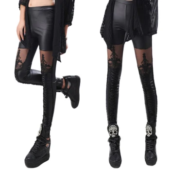 

Hot Sexy Fashion Women Lace-up Faux PU Leather Lace Leggings Pants Retail/Wholesale 5AV9 7EN7