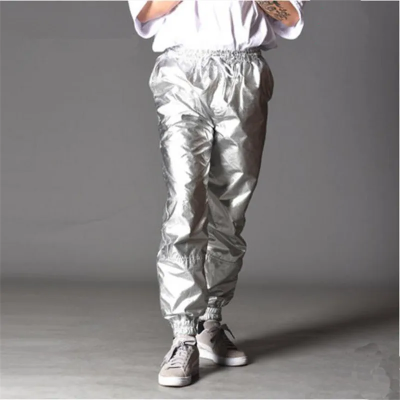 

Bright Silver Pants Men Cool Hip Hop Casual Jogger Men Pants High Quality Sweatpants Elastic Waist Ankle Trousers A5527