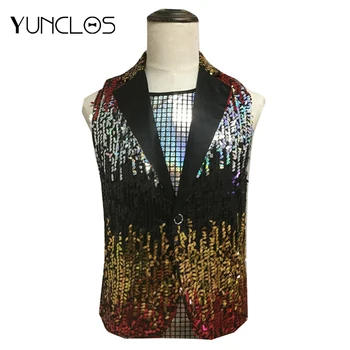 

YUNCLOS Sequin Design Slim Fit Men Suit Vest Party Suit Vest Waistcoat Single Breast Colete Masculino Performance Wear