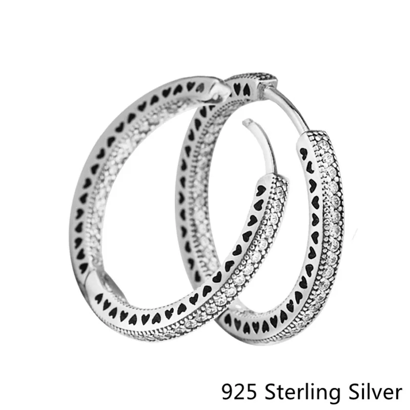 

CKK 925 Sterling Silver Hearts Sparkle Hoop Earrings For Women Original Fashion Jewelry Anniversary Gift