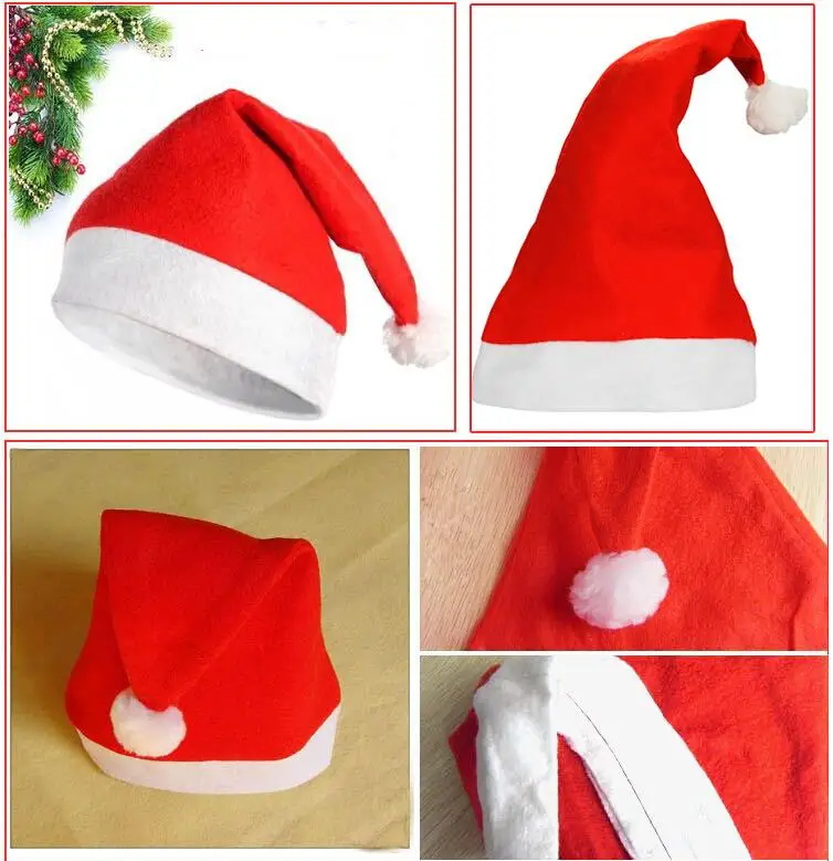 1 piece christmas hats red color Non-Illuminated new Year decoration cloth Material 28cmX35cm Santa Clause navidad caps Festival
