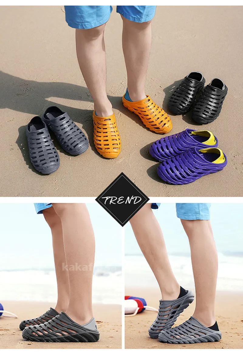 Kakaforsa Summer Men Beach Sandals Man Hollow Outdoor Beach Slippers Slip On Garden Clogs Flip Flops Outdoor Sandals