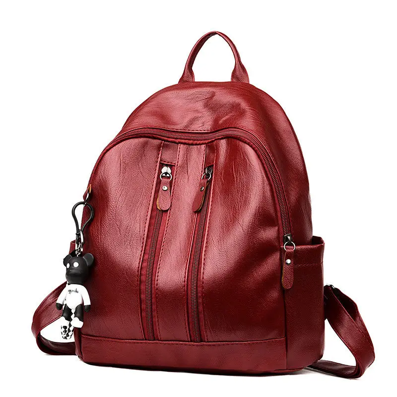 Простой ретро рюкзак женская Высококачественная кожаная сумка Школьный студенческий городской хипстерский рюкзак чистый цвет простой дизайн сумка на плечо - Цвет: Красный
