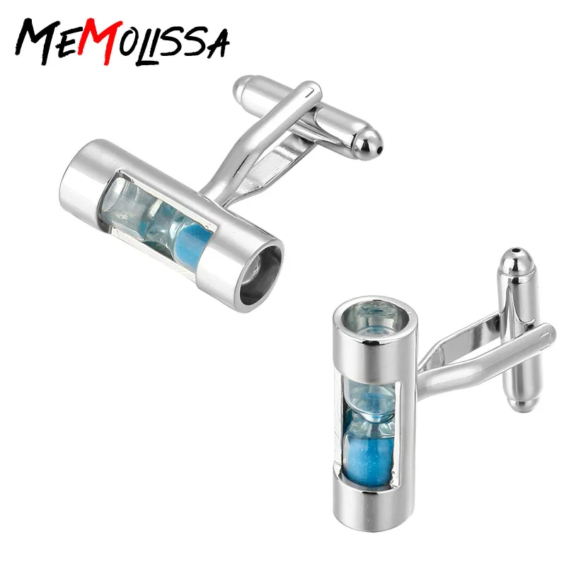 

MeMolissacopper material silver round sky blue hourglass Cufflinks Buttons Geometric Wedding Cufflink French Grooms Shirt Brand