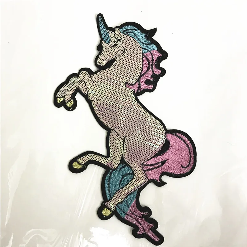 1PCS Big Unicorn Patches Iron On Sewing Embroidered Animal Applique for Jacket Clothes Stickers