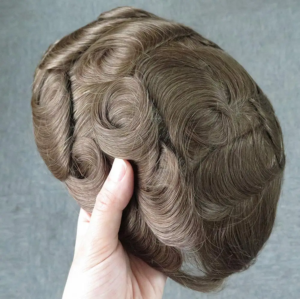 Парик швейцврское кружево для Для мужчин естественная волна настоящие человеческие волосы Remy человеческих волос Выбеленные узлы заменить