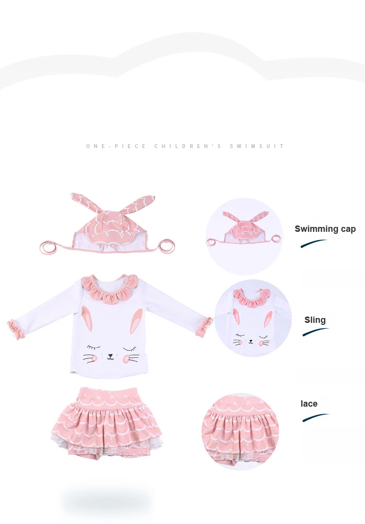 Fanceey/детский купальник для девочек; Детские купальники с рисунком кролика для маленьких девочек; купальные костюмы для девочек с шапкой для плавания