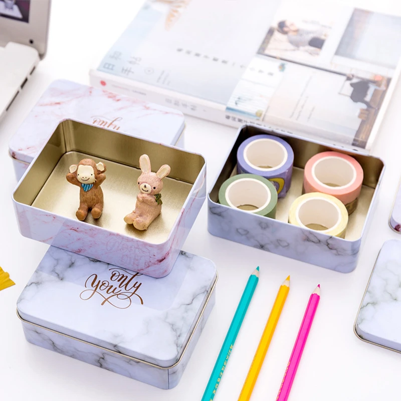 

Creative Tinplate Marble Texture Storage Case Stationery Holder Daily Desktop Sorting Wedding Candy Box School Metal