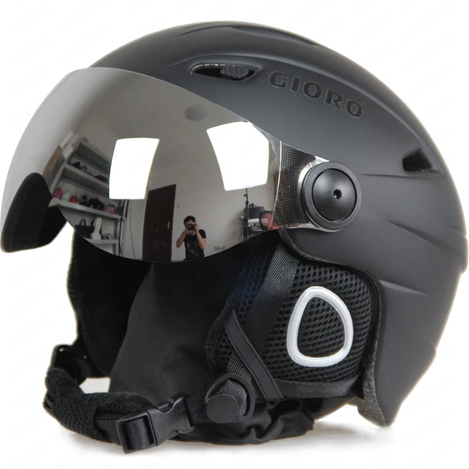 Матовый черный лыжный шлем с очками, шлем для сноуборда для мужчин/женщин/детей, снегоход, мотоциклетные лыжи/сани, маска, зимний теплый флис