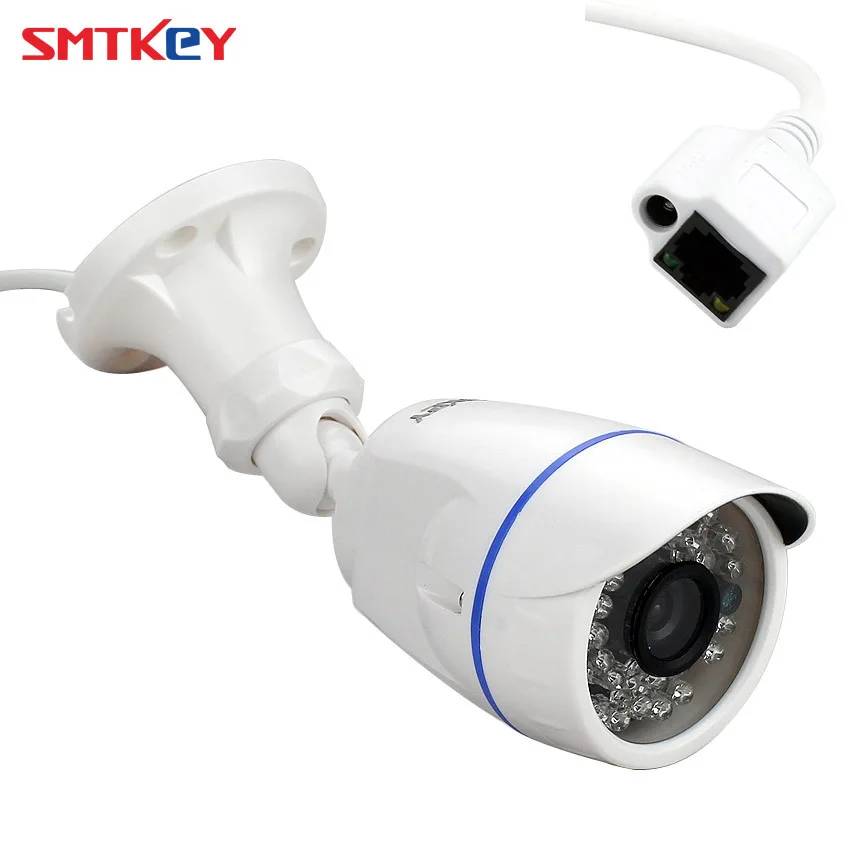 

SMTKEY Waterproof indoor Outdoor Bullet IP Camera 720P Network 1MP Security Camera