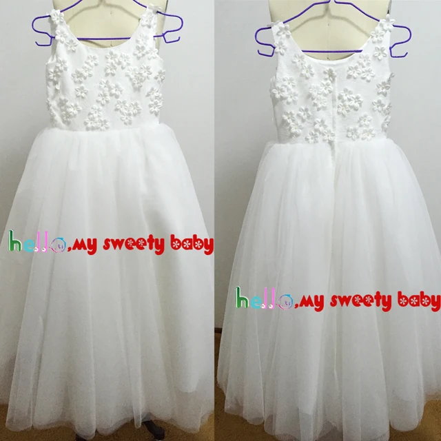 Cheap Real Picture Little Flower Girls Dresses Ball Gown Hand Made Flowers 3D Flowers Tulle White Little Girls' Party Dresses