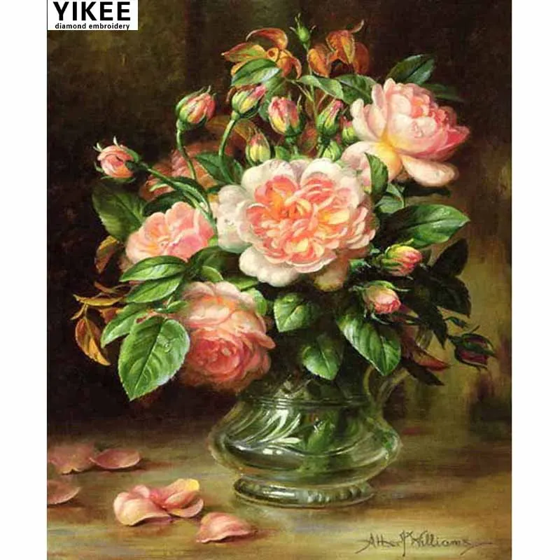 

YIKEE Painting Rhinestones Diamond Embroidery Flowers Full Square Rhinestones DIY Diamonds Mosaic Hobby k35