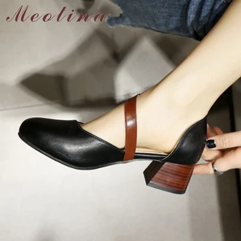 

Meotina Women Pumps Thick High Heels Women Shoes Buckle 2018 Autumn Plus Size 33-46 Block Heels Ladies Pumps Shoes Black White